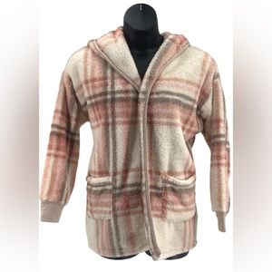 Koolaburra by UGG Plaid Hooded Open Front Fleece Cardigan